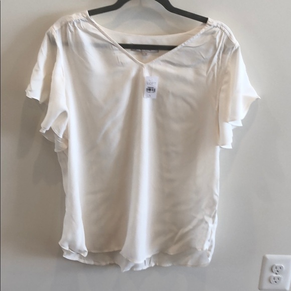 Loft NWT flutter short sleeve top in whisper white - Picture 1 of 2